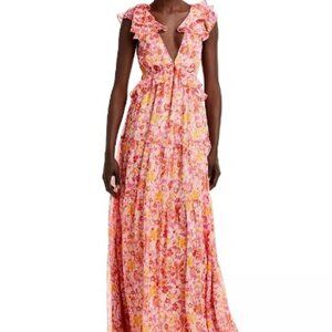 Aqua Floral Maxi Dress (Size L)